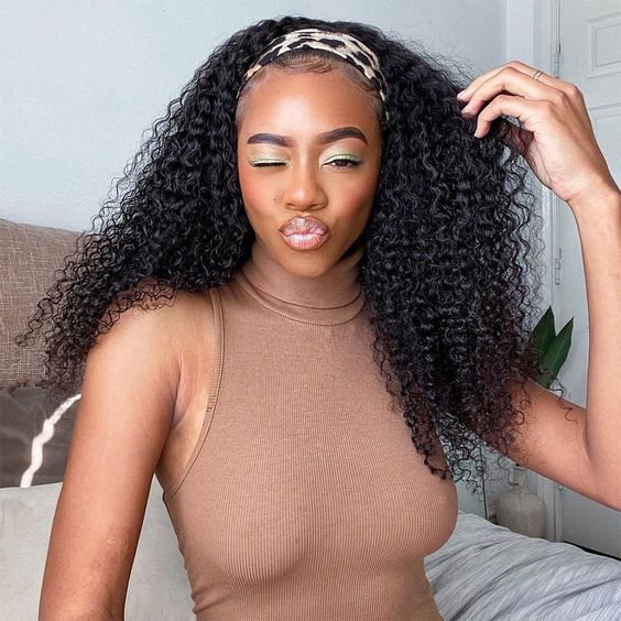 Perruque bandeau Kinky curly 100%human hair de couleur naturelle
