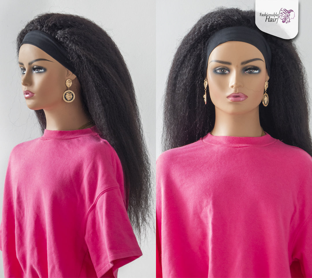 Perruque bandeau Kinky straight 100%human hair de couleur naturelle en qualité rémy