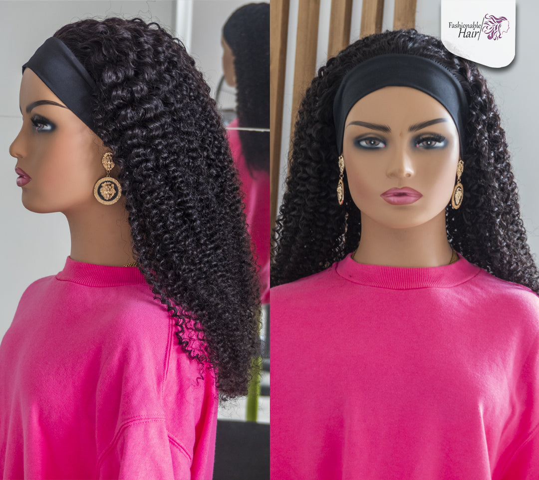Perruque bandeau Kinky curly 100%human hair de couleur naturelle en qualité rémy