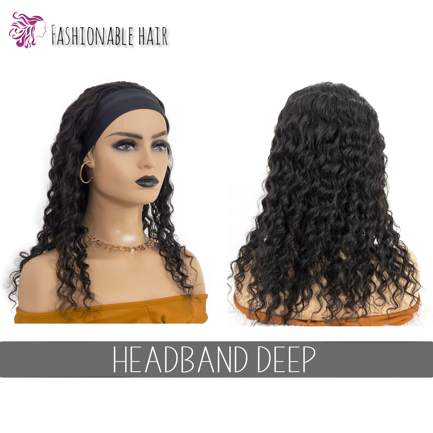 Perruque bandeau deep wave 100%human hair couleur naturelle qualité rémy