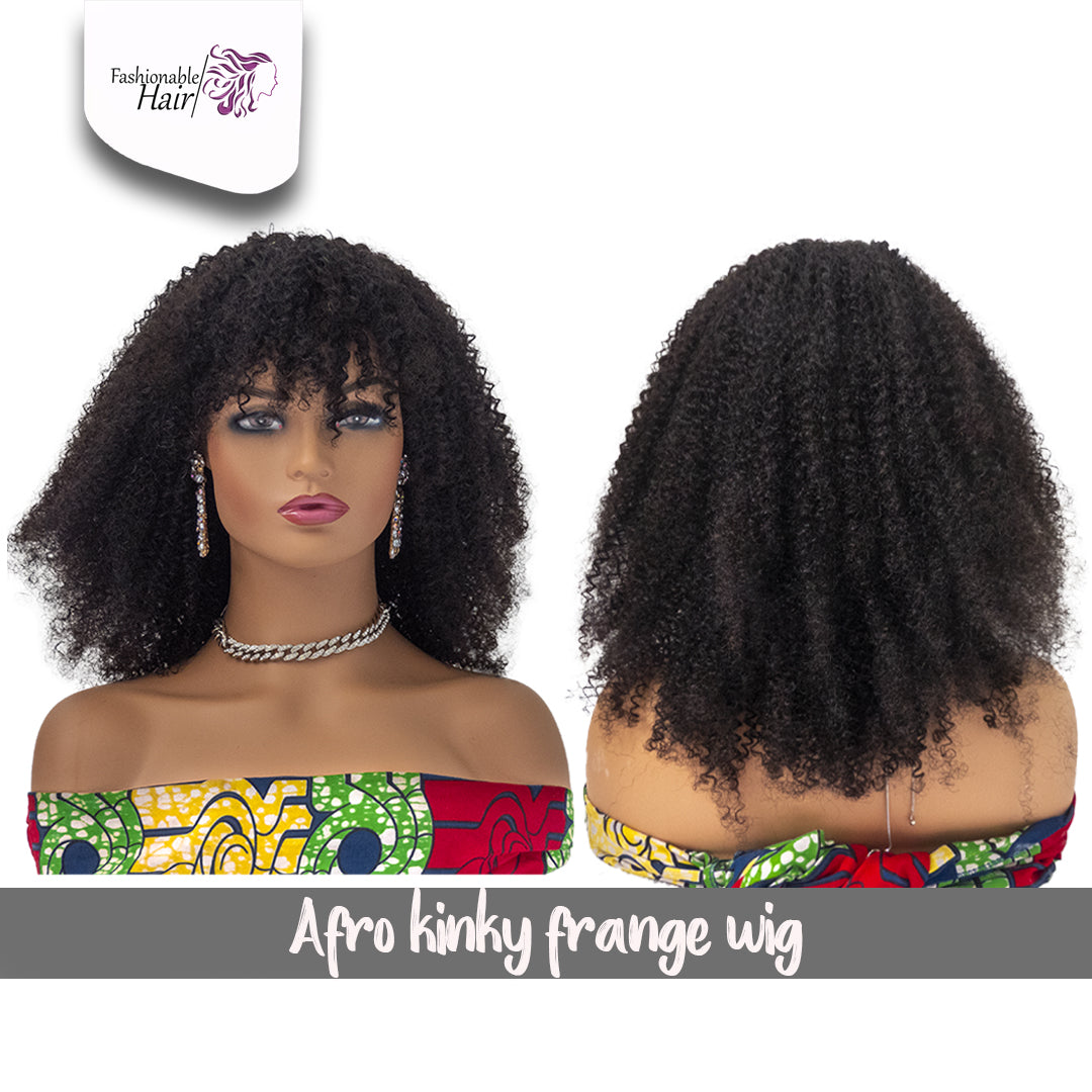 Perruque Afro kinky avec frange 100%human hair couleur naturelle qualité rémy