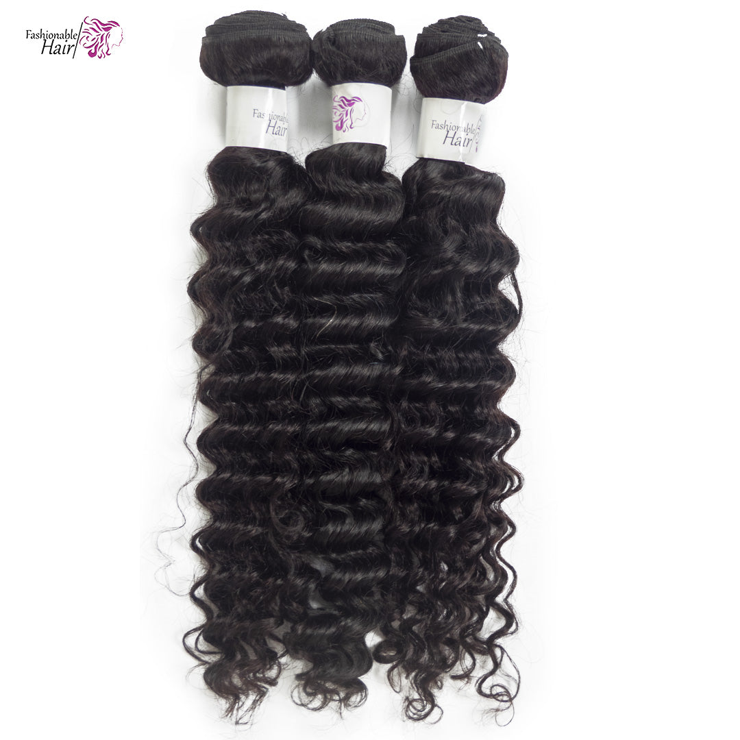 3 bottes de tissage brésilien deep wave couleur naturelle 100%human hair